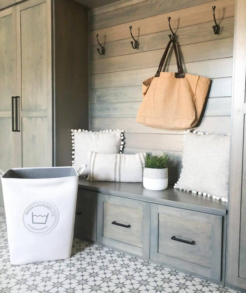 White and Gray Canvas Laundry Hamper