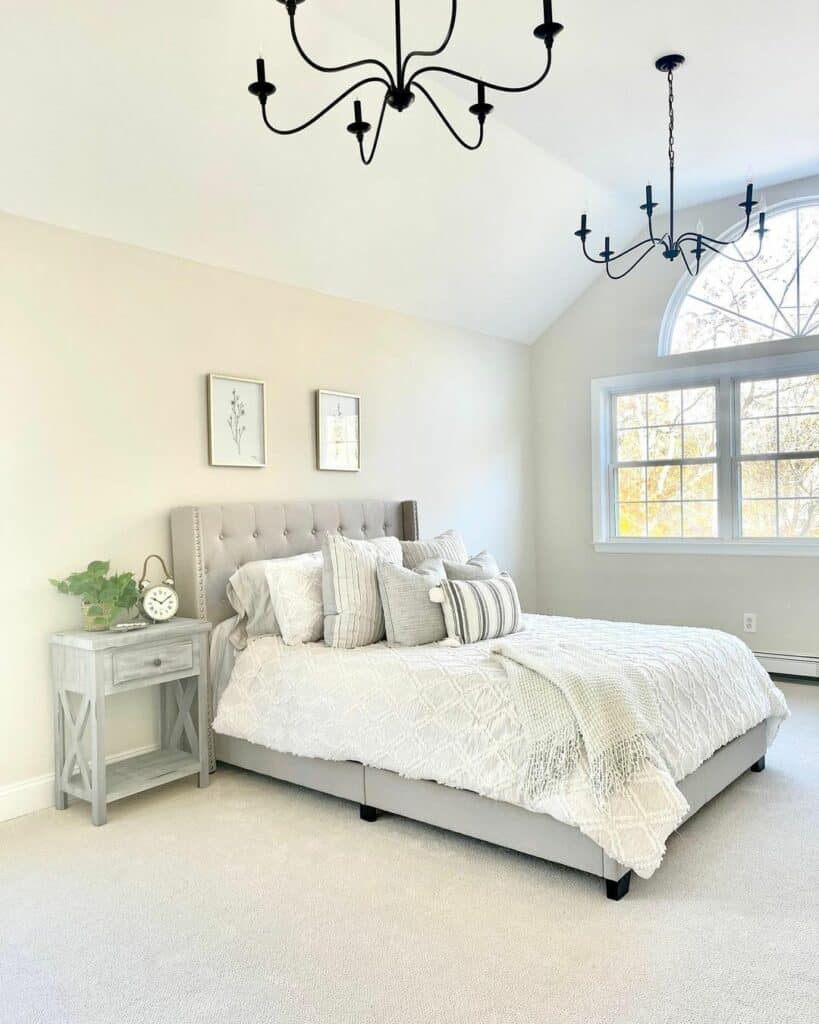 White and Gray Master Bedroom WIth Arched Ceiling