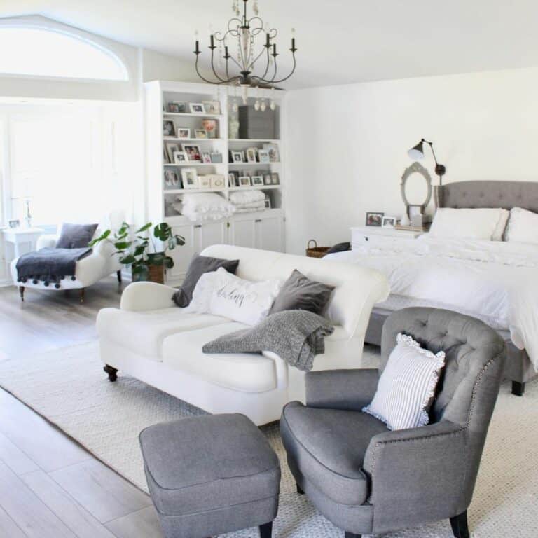 White and Gray Sitting Area in Master Bedroom