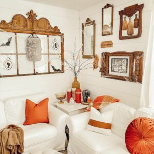 White and Orange Farmhouse Living Room Ideas