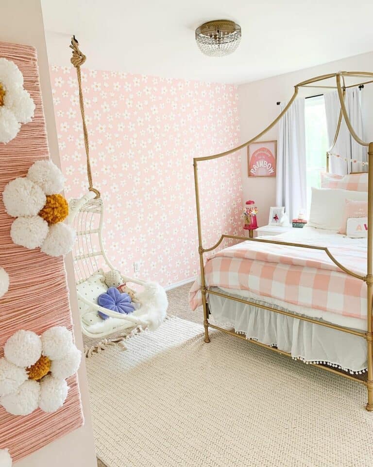 White and Pink Daisy Wallpaper Inspiration for a Girl's Room