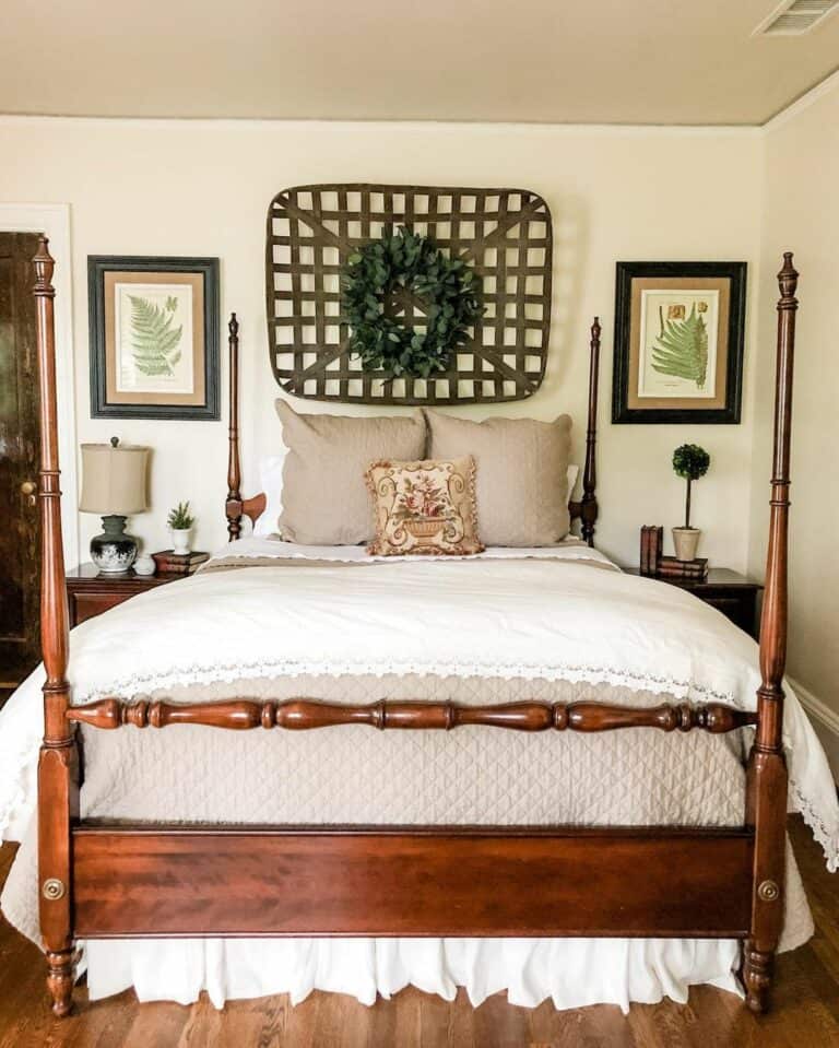 Wicker Décor Over Wooden Four-Poster Bed