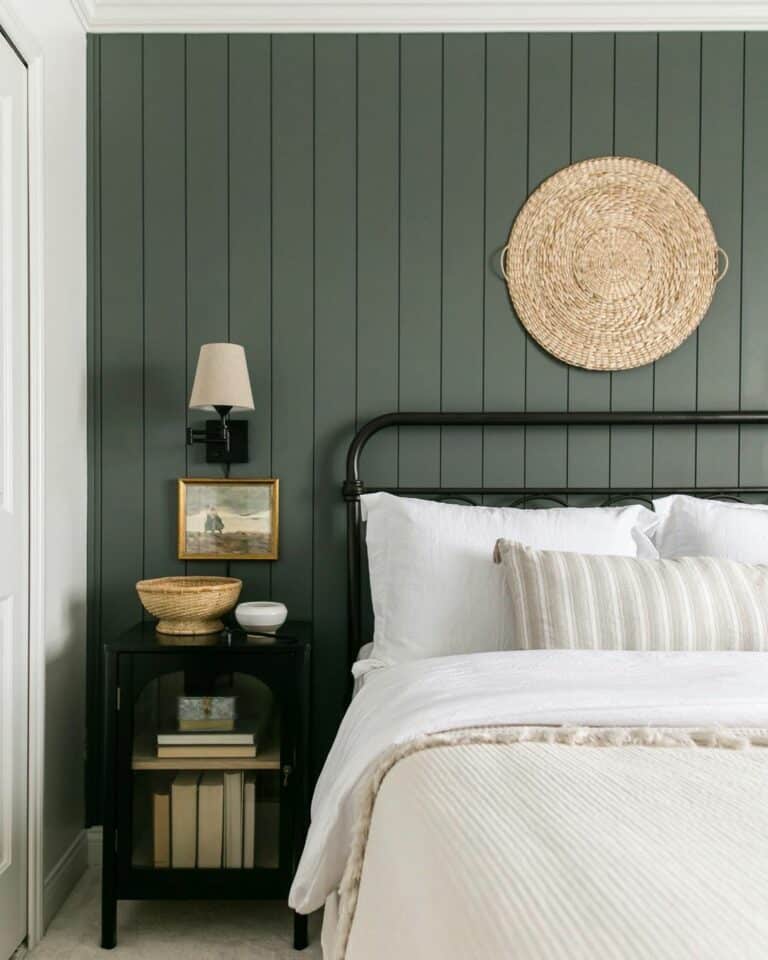 Wicker Décor on Vertical Shiplap Wall