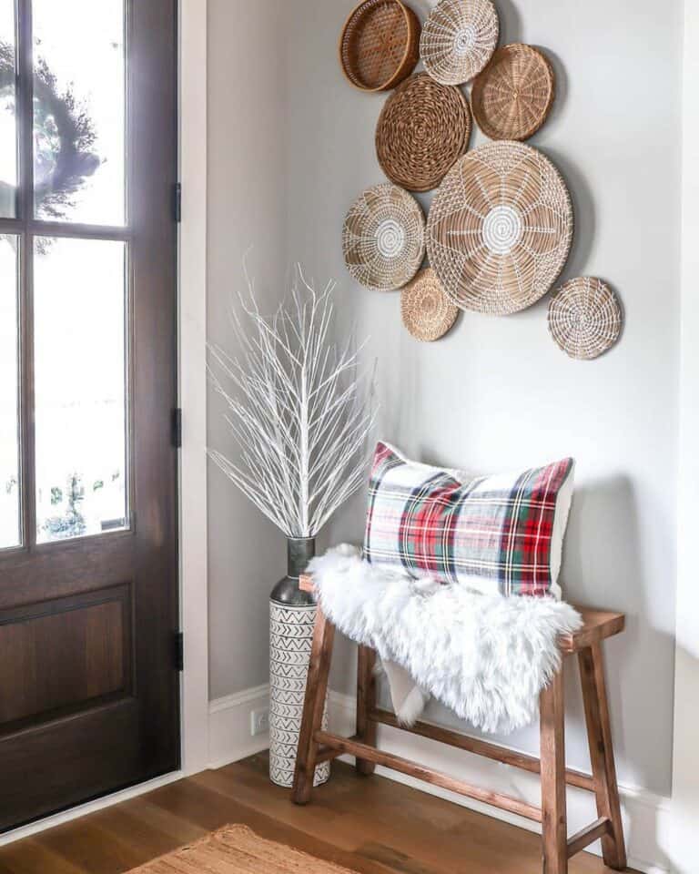 Winter Entryway With Wooden Bench