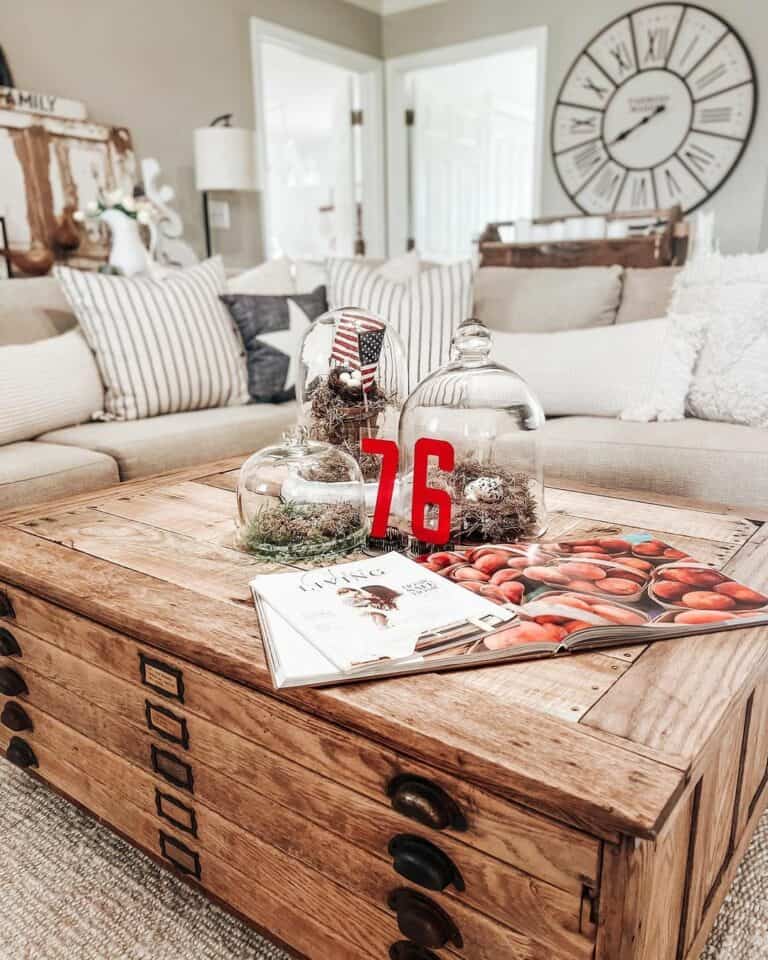 Wood Coffee Table With Red Accents