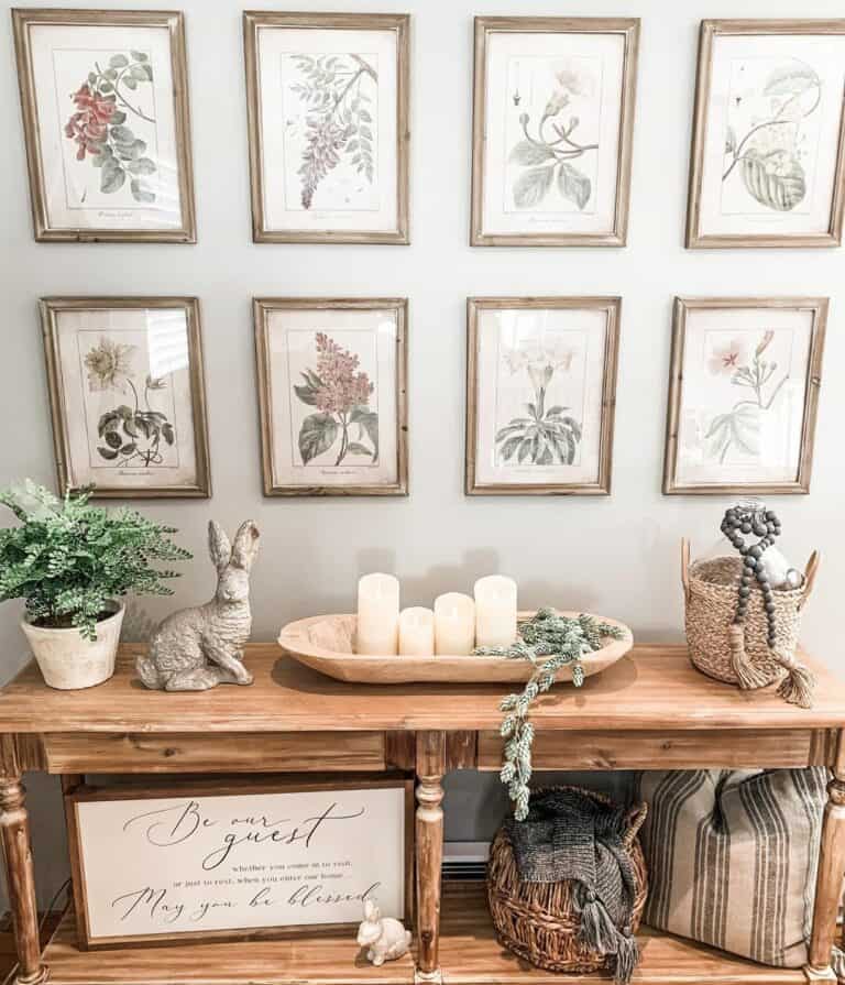 Wood Console Table With Simple Easter Rabbit Décor