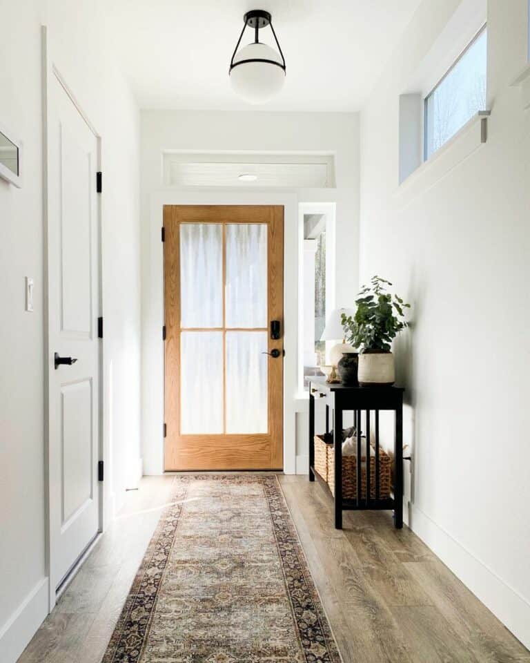 Wood Front Door and Vintage Rug