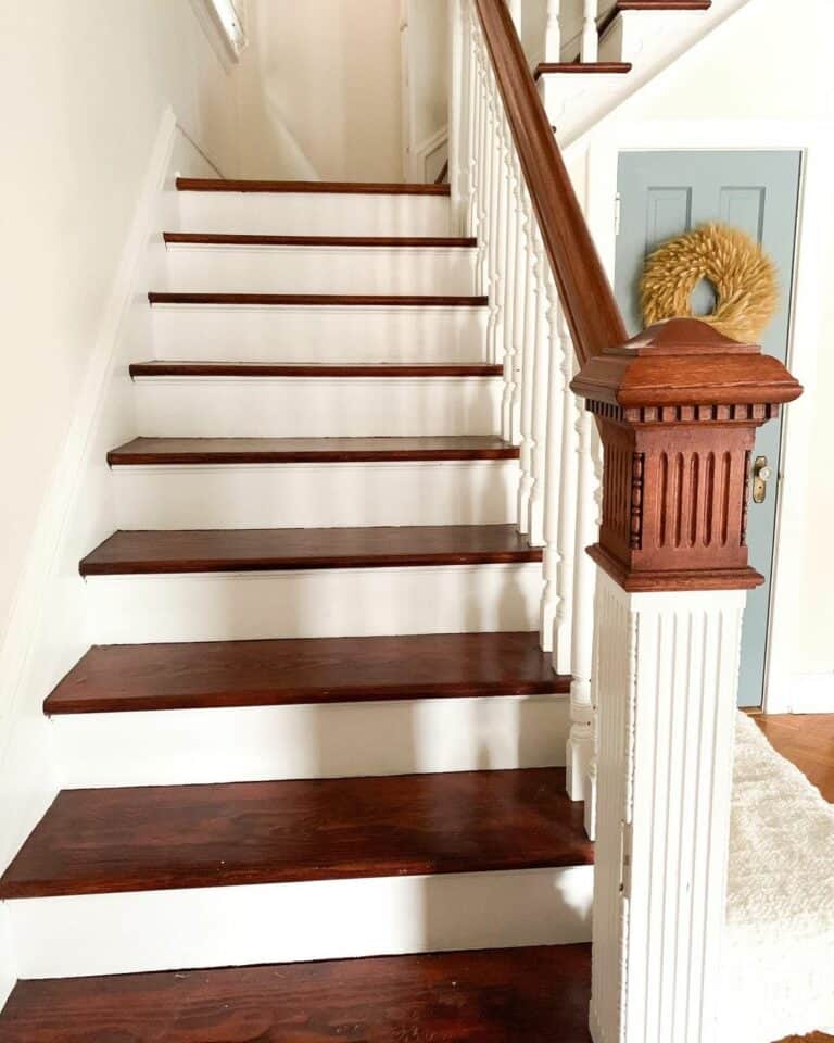 Wood Stairs With Carved Newel