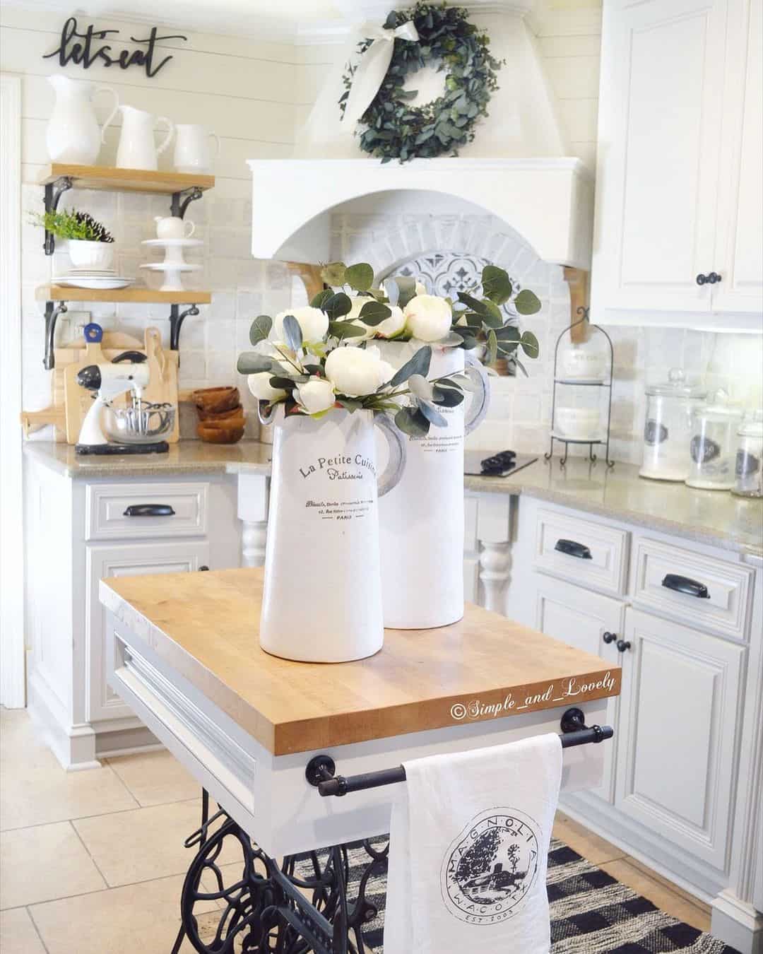 Wood and White Kitchen With Greenery - Soul & Lane