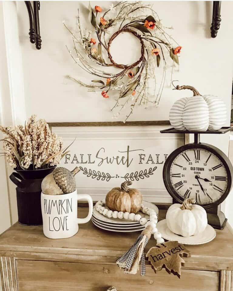 Wooden Cabinet Decorated for Fall