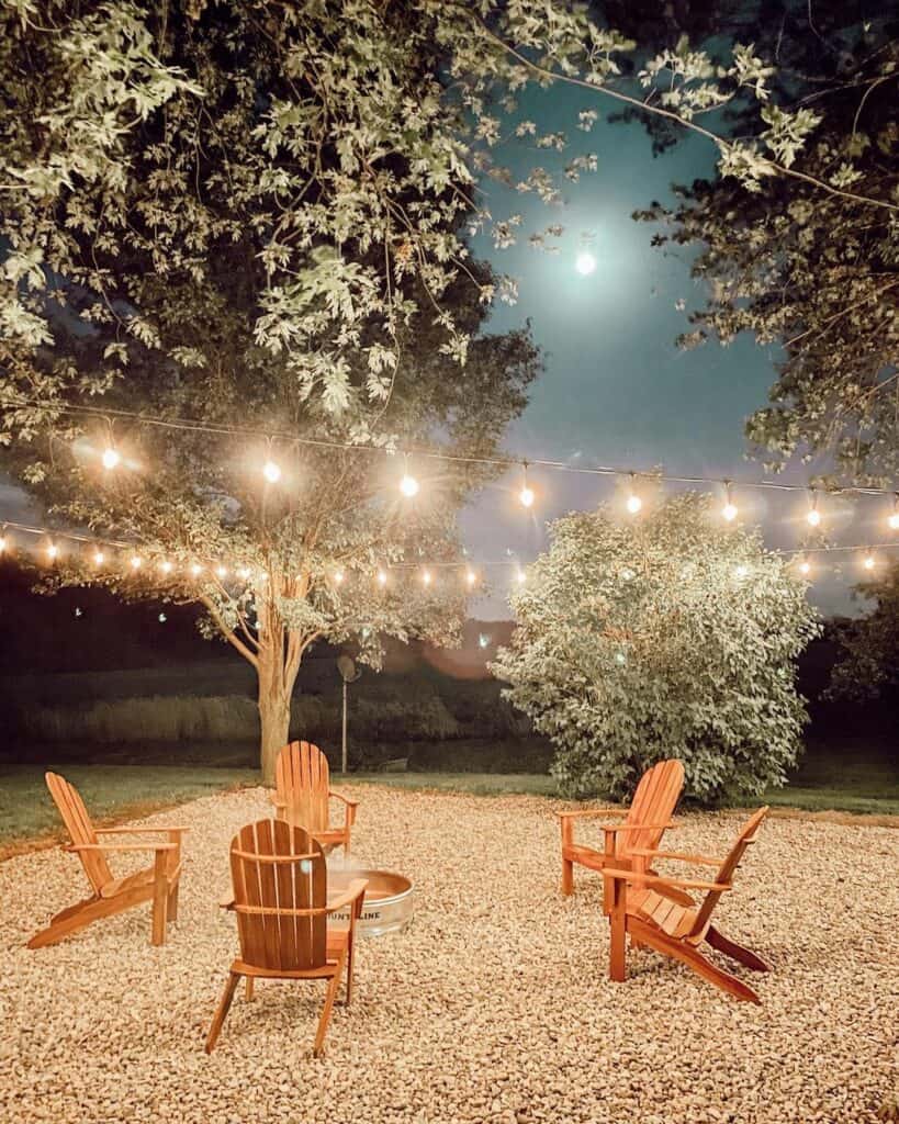 Wooden Chairs and a Garland of Lights