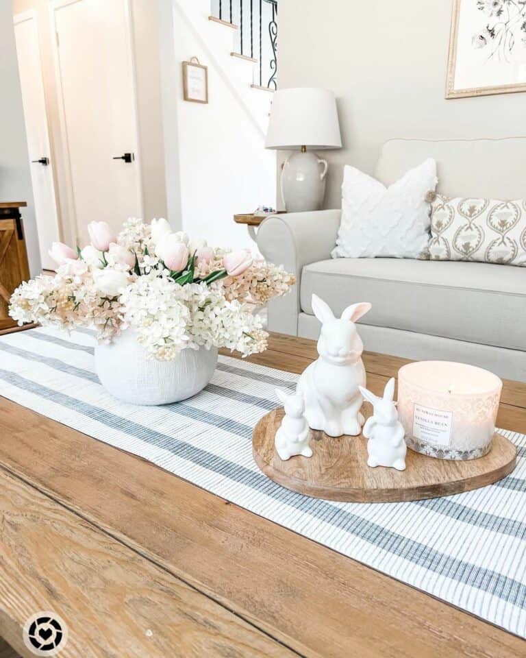 Wooden Coffee Table With Simple Easter Décor