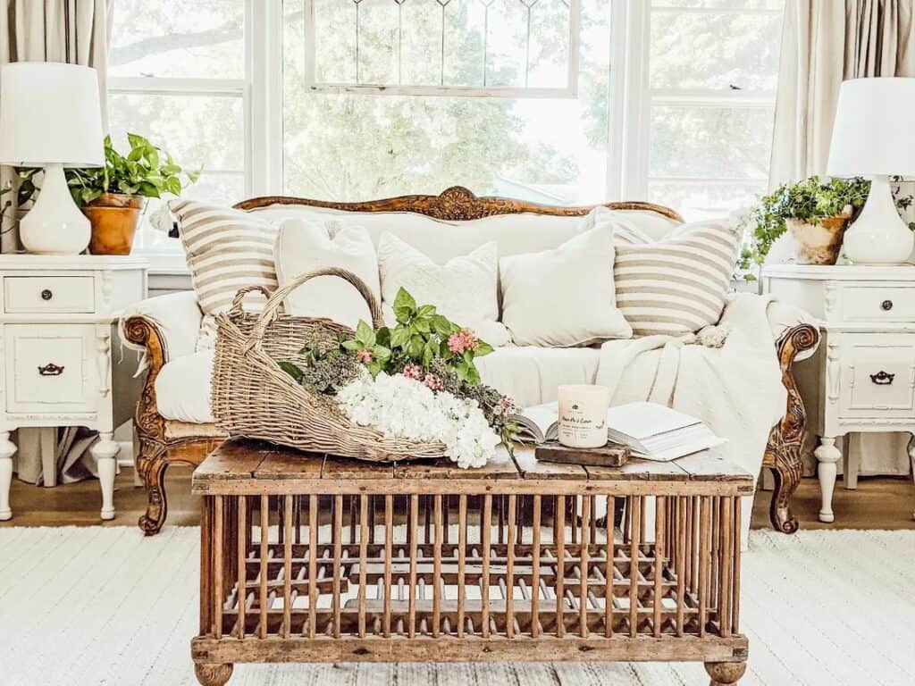 Wooden Coffee Table and Antique Couch