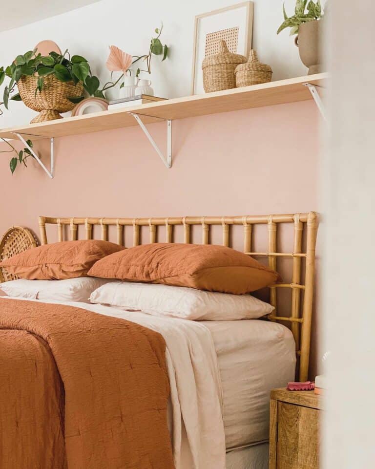 Wooden Shelf Separates Accent Wall Colors