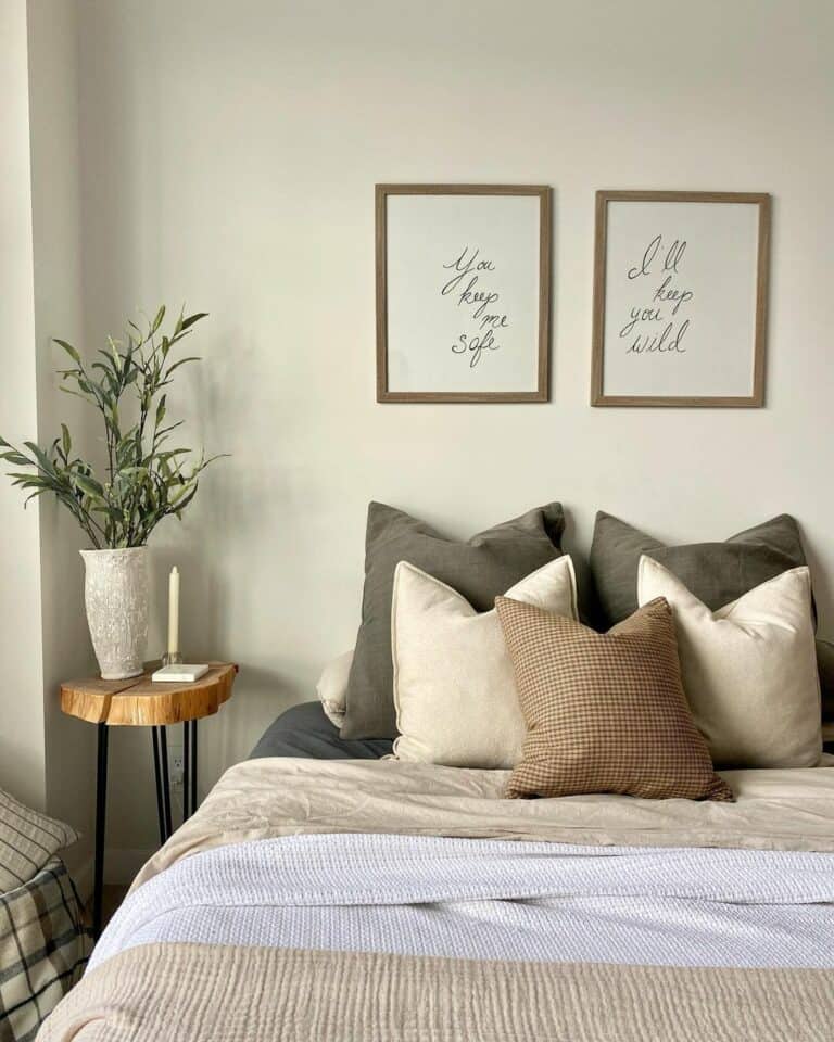 Wooden Side Table in Neutral Farmhouse Room