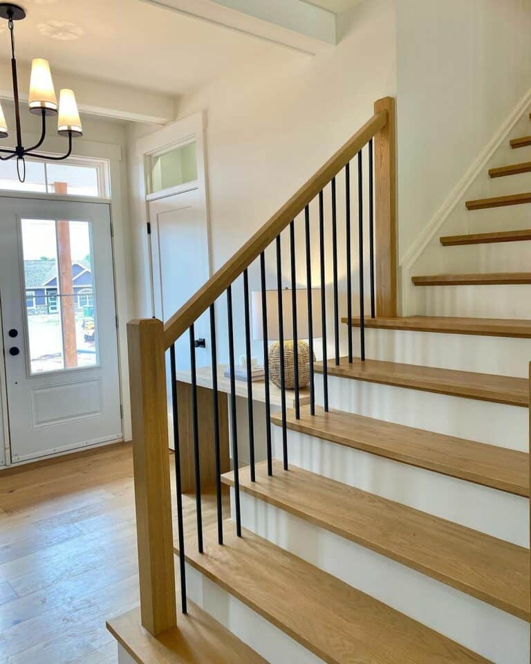 Wooden Stairs With Black Balusters