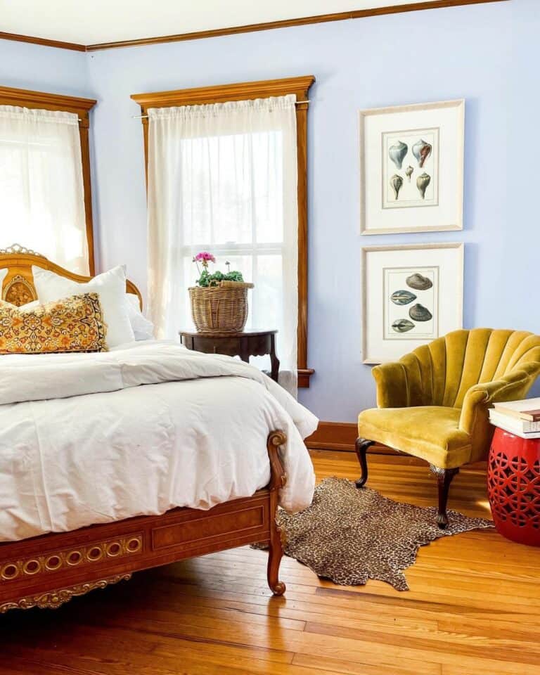 Wooden Window Frames and Sheer Drapes