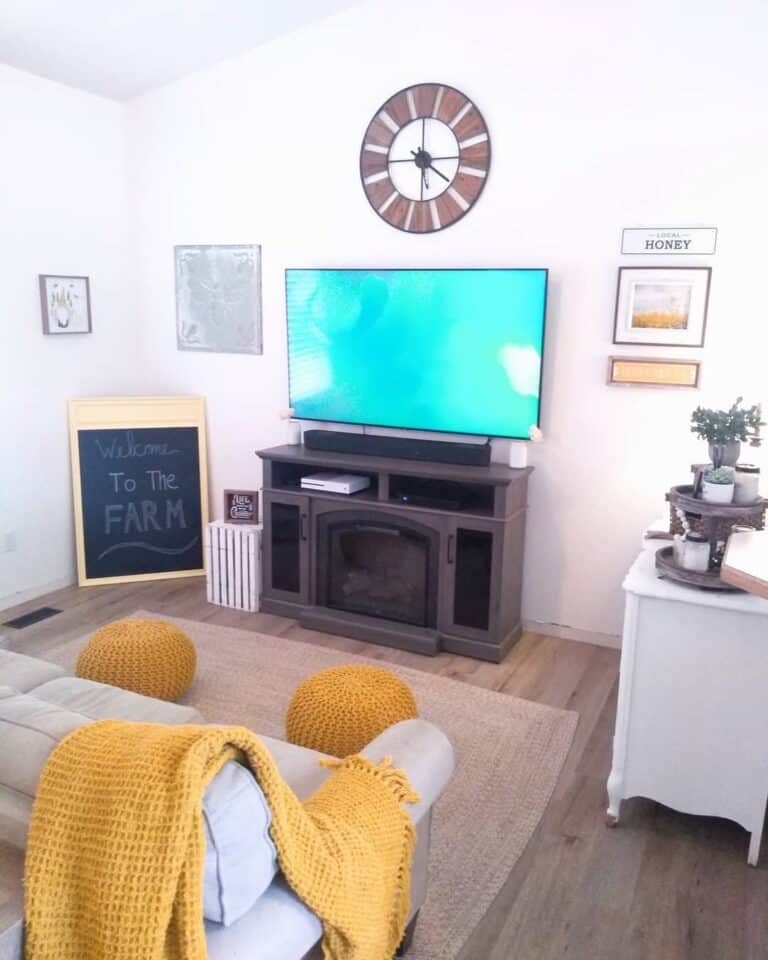 Yellow Accents in a Farmhouse Living Room