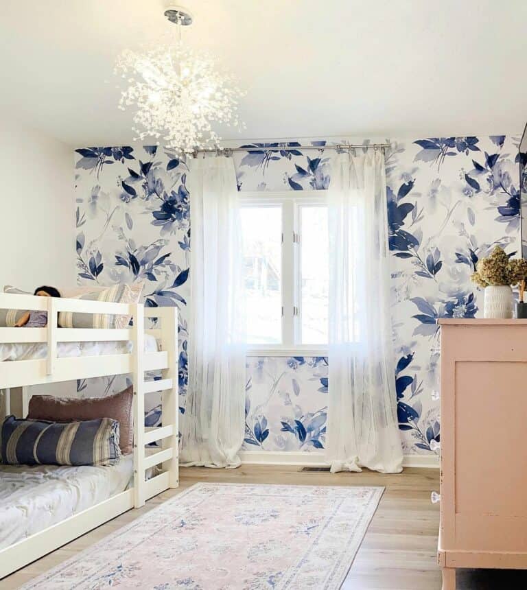 Accent Wall With Blue Floral Wallpaper