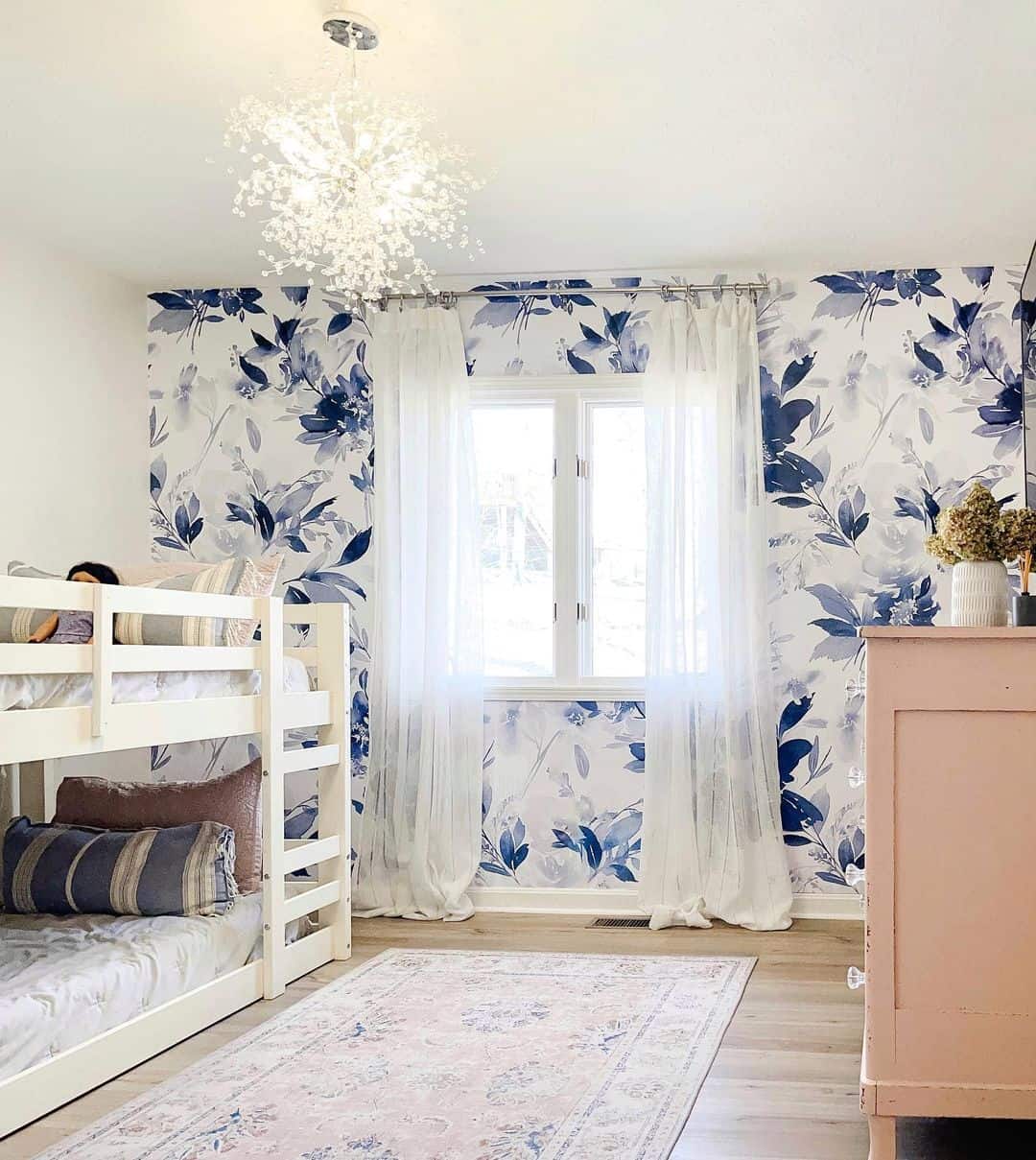 Accent Wall With Blue Floral Wallpaper - Soul & Lane
