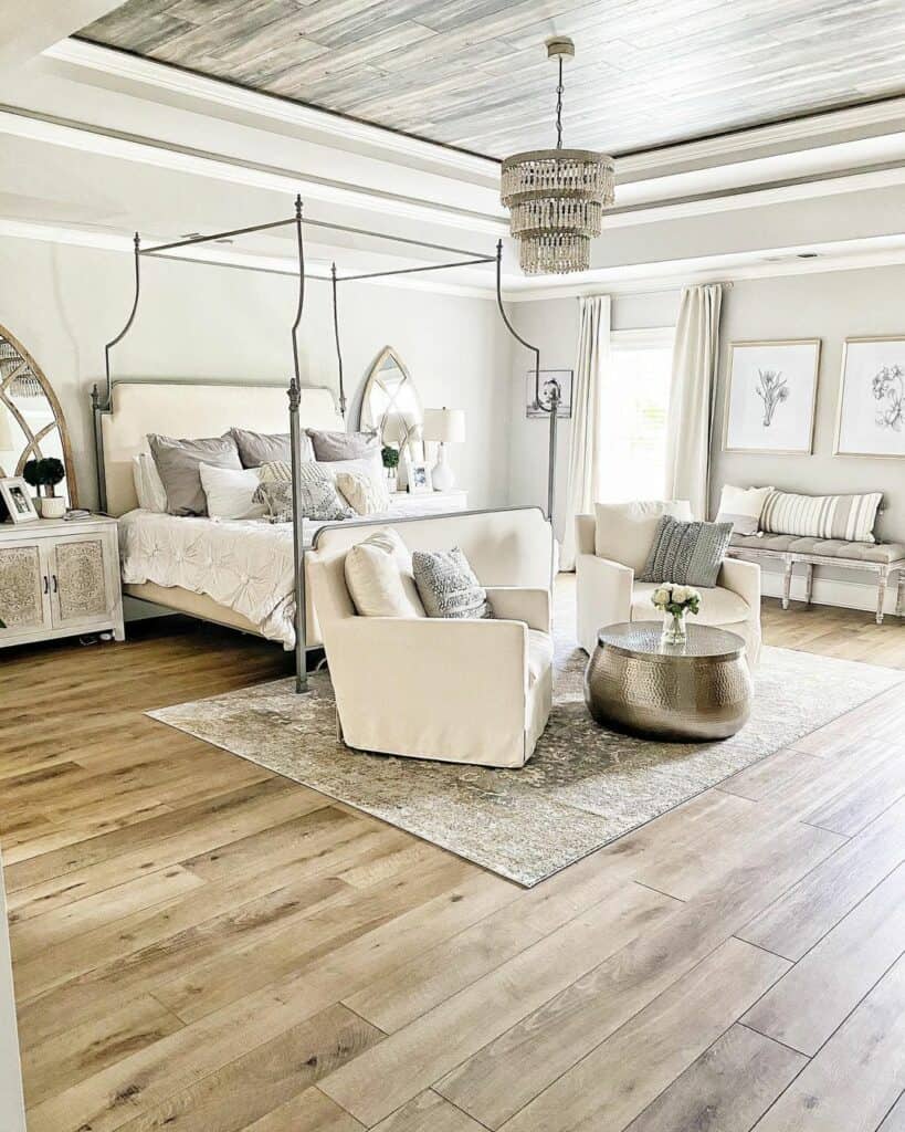 Ashy Wide Plank Floors for a Farmhouse Bedroom