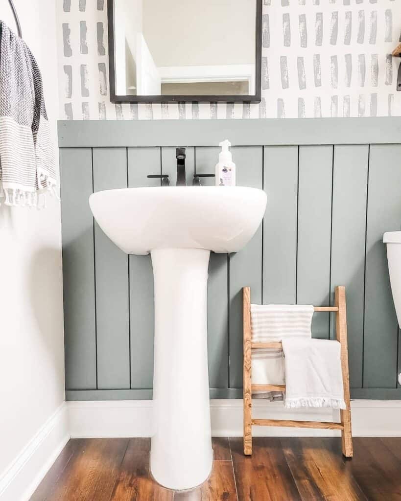 Bathroom Wall With Gray Wainscoting