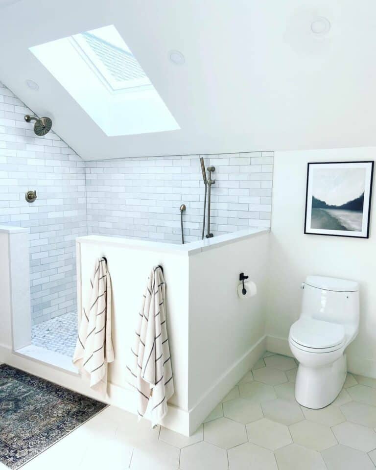 Bathroom With Beige Hexagonal-shaped Floor Tiles
