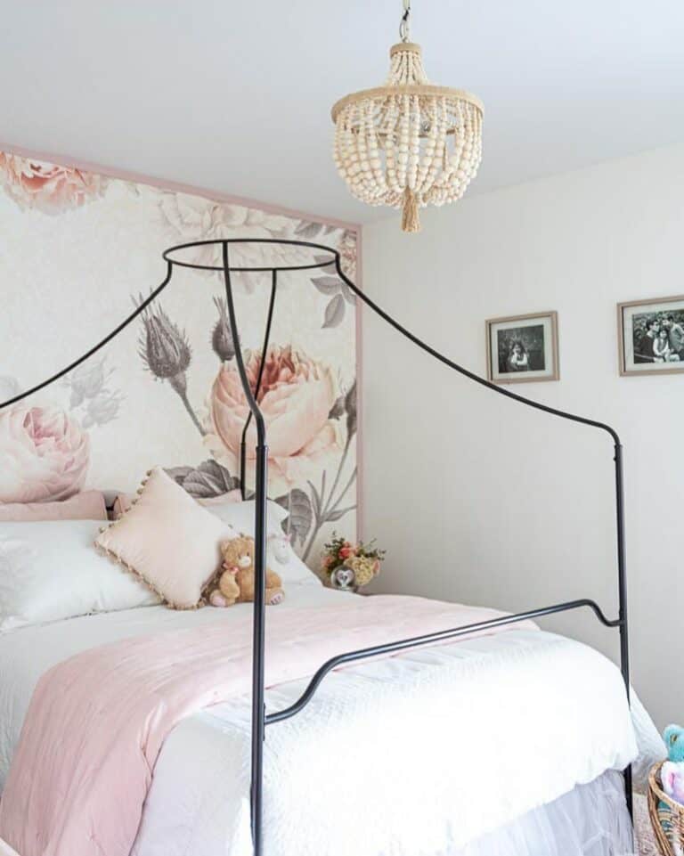 Beaded Chandelier Over a Canopy Bed