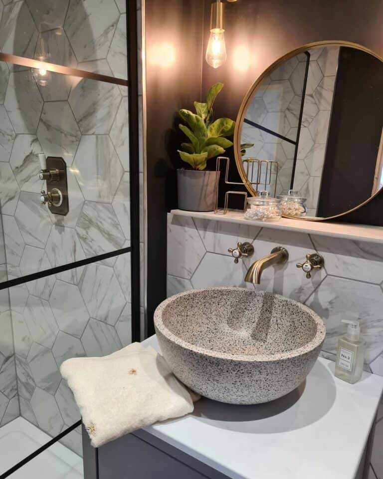 Beautiful Brown and White Hexagon Bathroom Tile