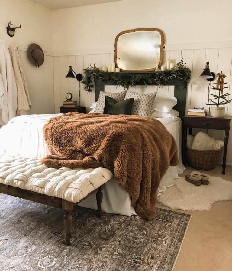Bed With Tan Throw Blanket