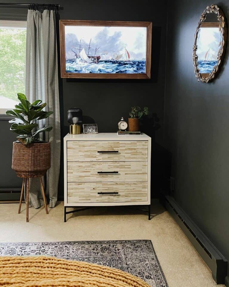 Bedroom TV Wall With White Dresser