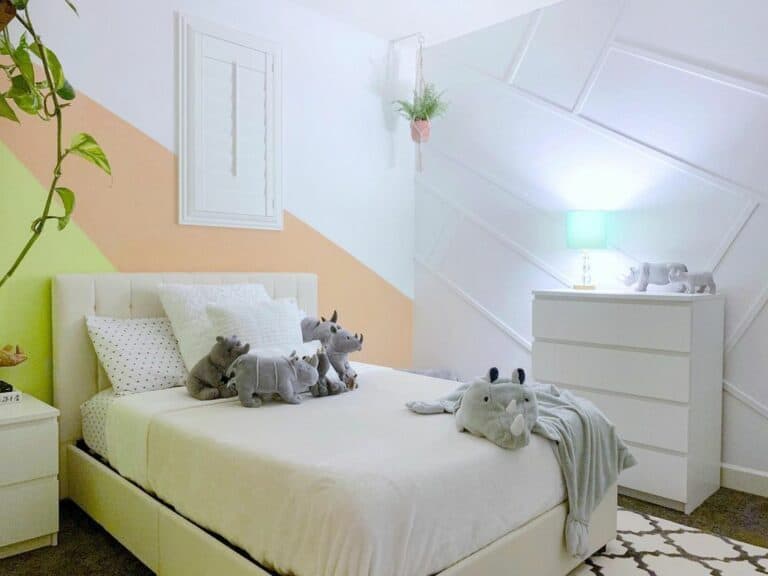 Bedroom With Green and Orange Accent Colors