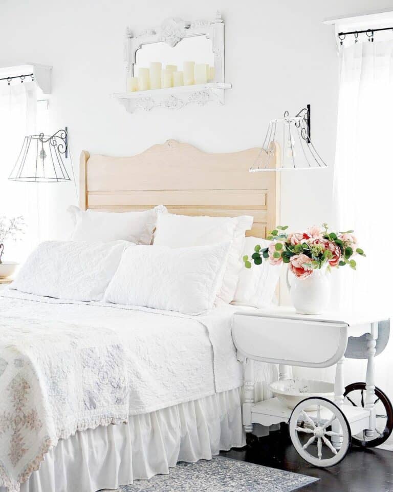 Bedroom With White Craft Wheel End Table