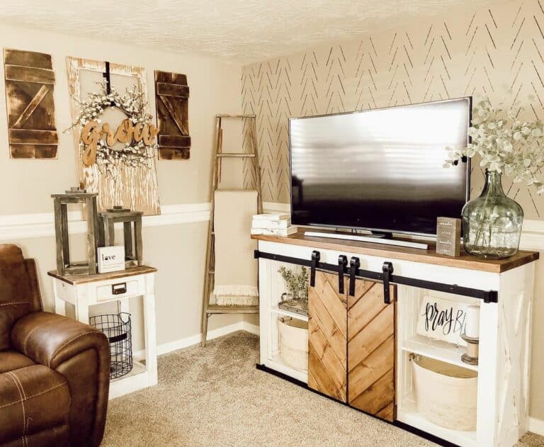 Beige Living Room With Feature Wall