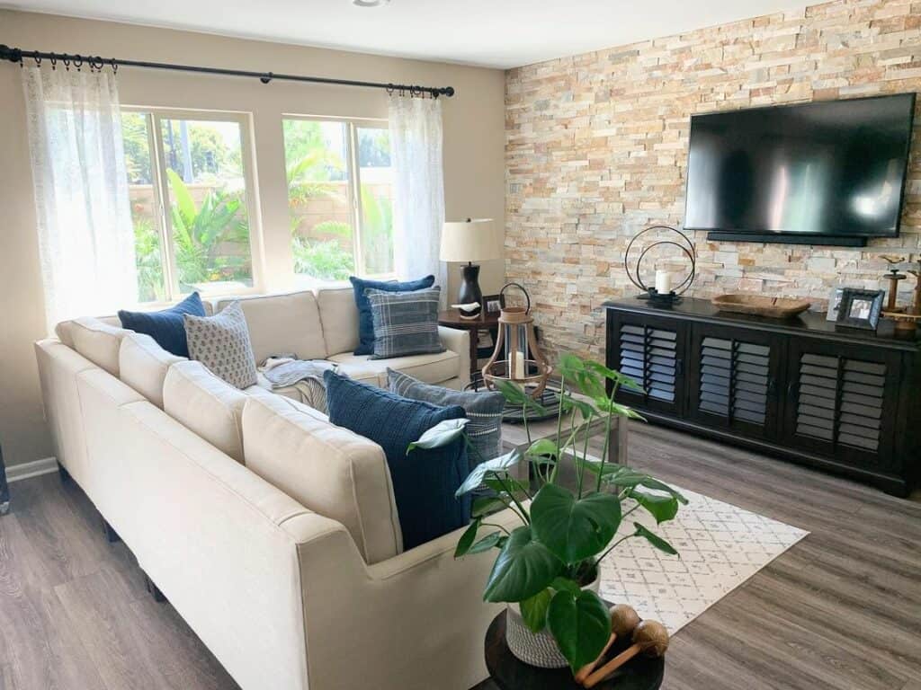 Beige and Gray Stone Entertainment Wall