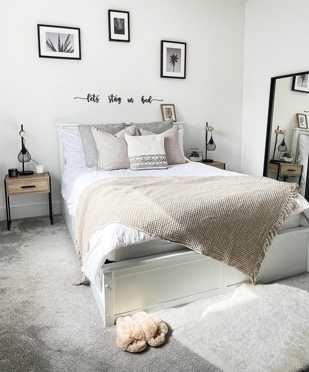 Beige and Grey Bedroom With White Bedframe - Soul & Lane
