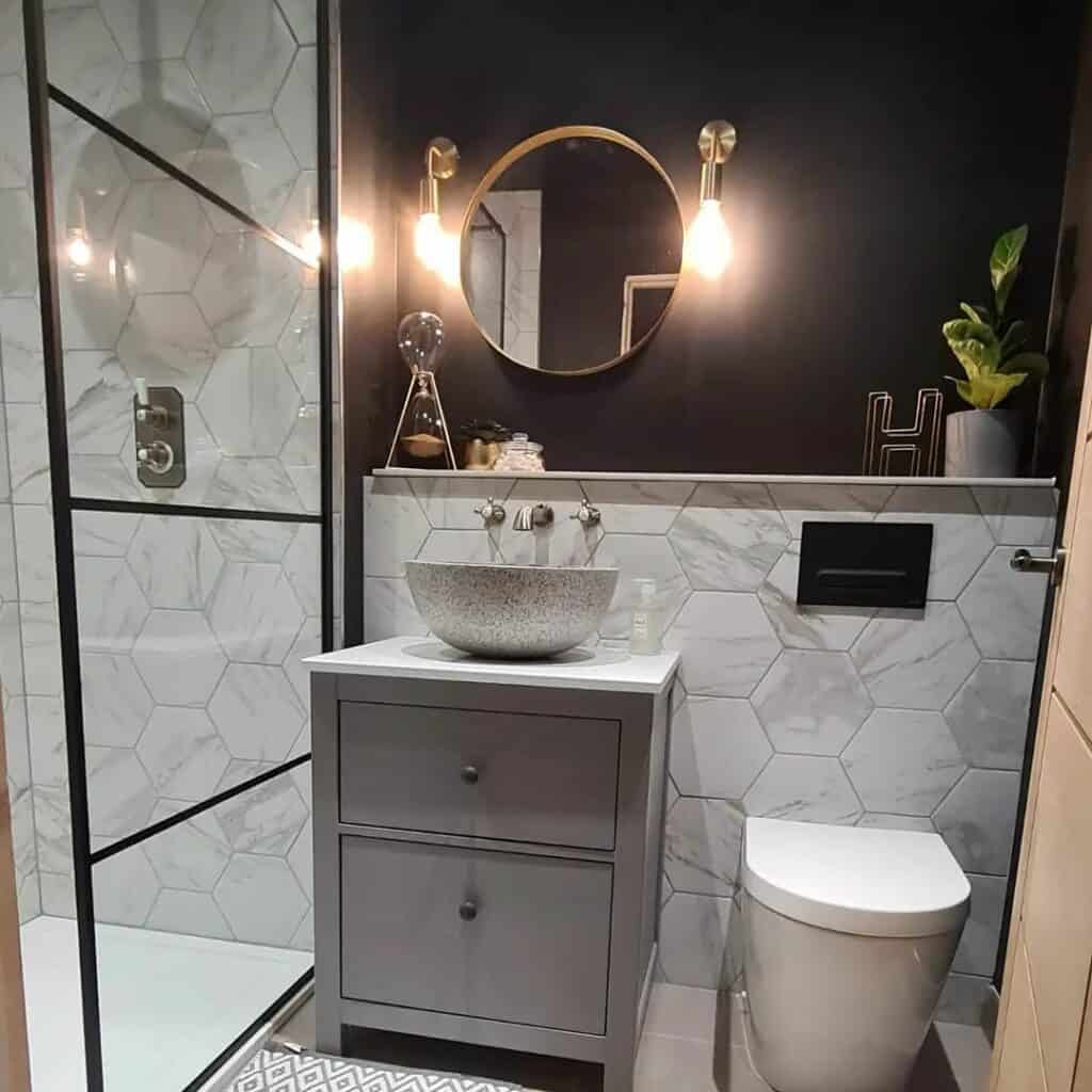 Black Accent Wall in Compact Bathroom