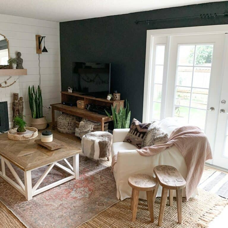 Black Accent Wall in Wood and White Lounge