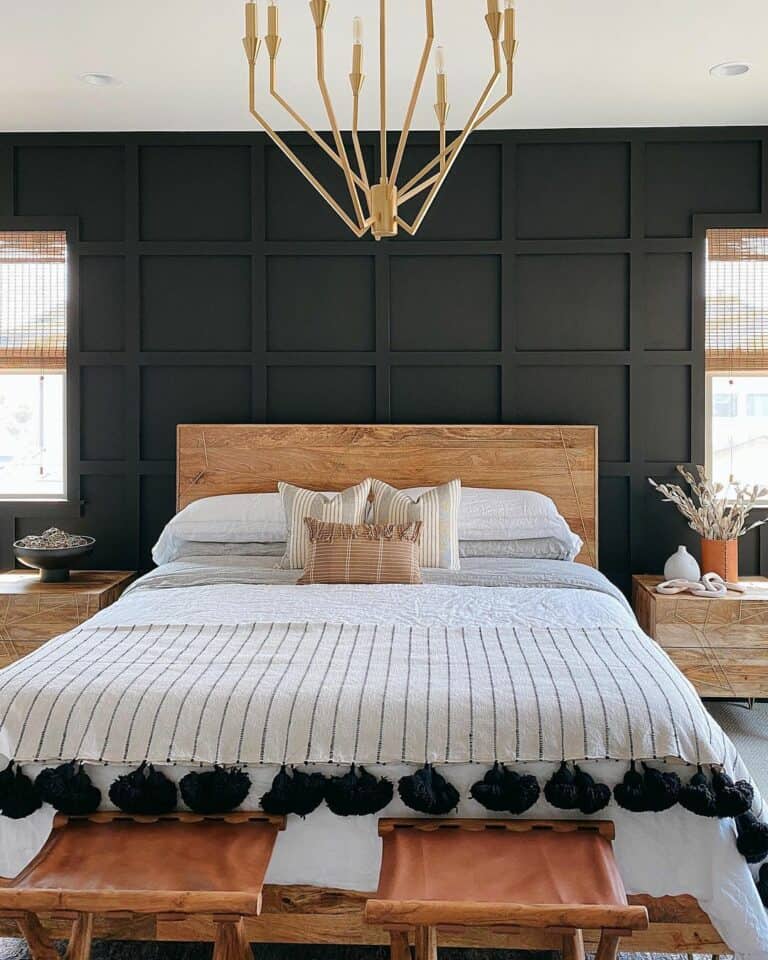 Black Bedroom Walls With Golden Accents