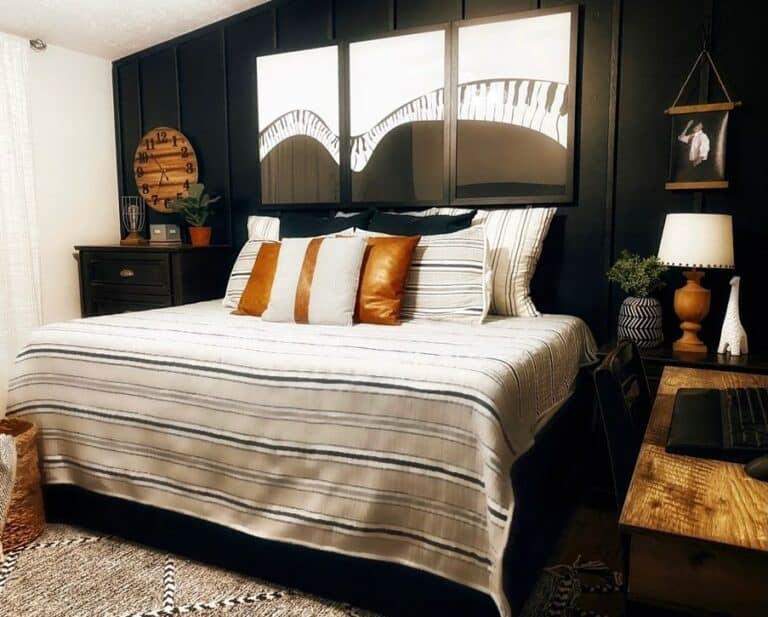 Black Bedroom Walls With Wooden Accents