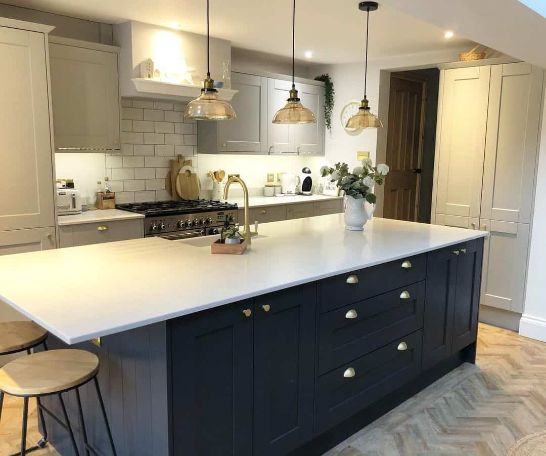 Black Cabinets and a Light Wood Herringbone Floor - Soul & Lane