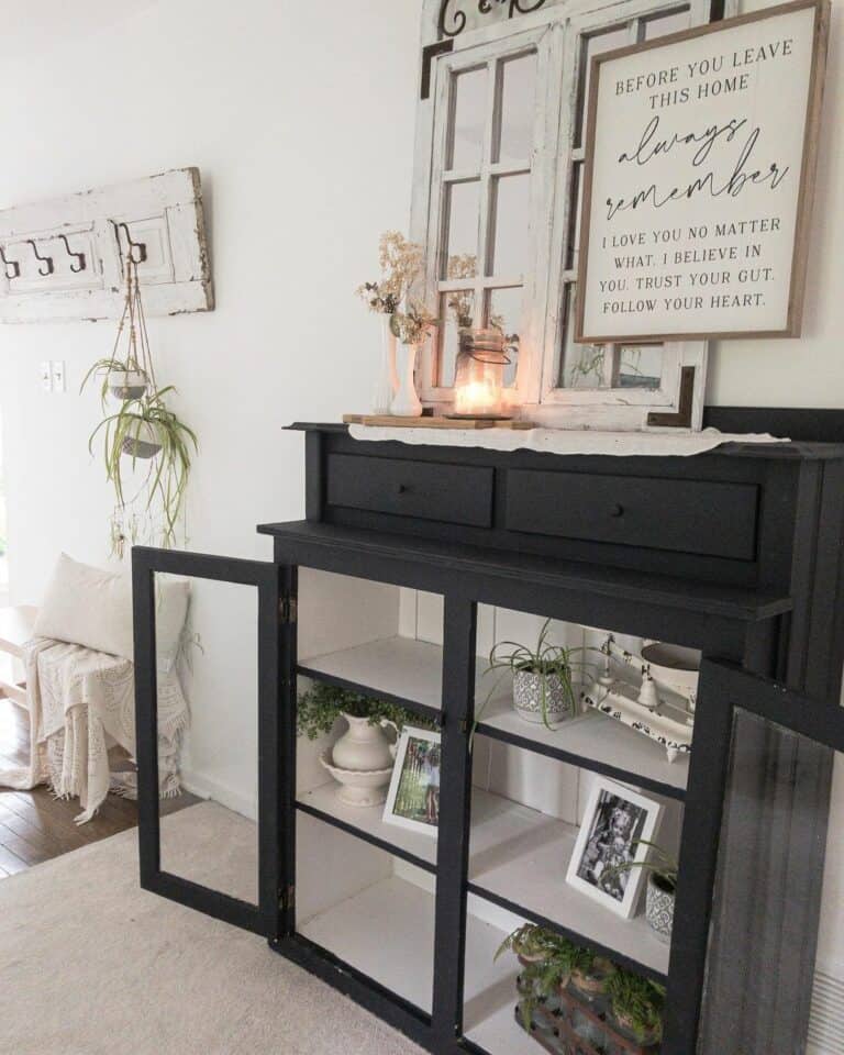 Black Display Cabinet With Rustic Farmhouse Décor