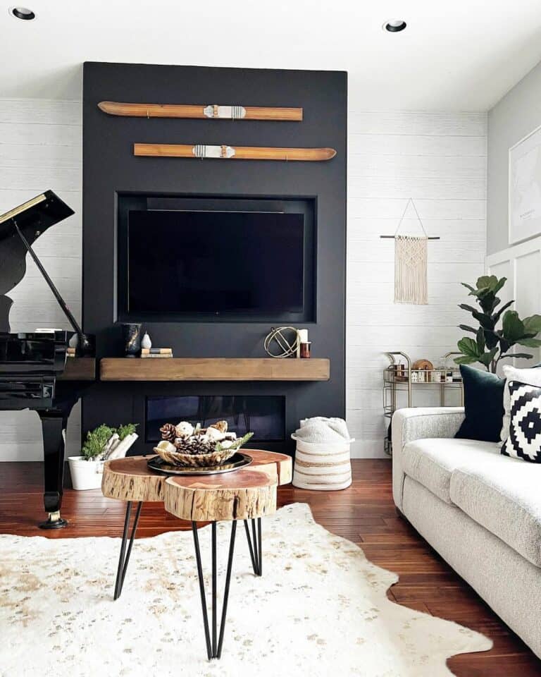 Black Living Room Fireplace Accent Wall