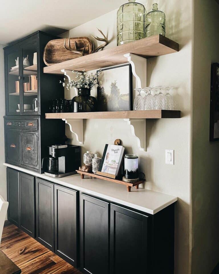 Black Rustic Cabinets and Large Glass Containers