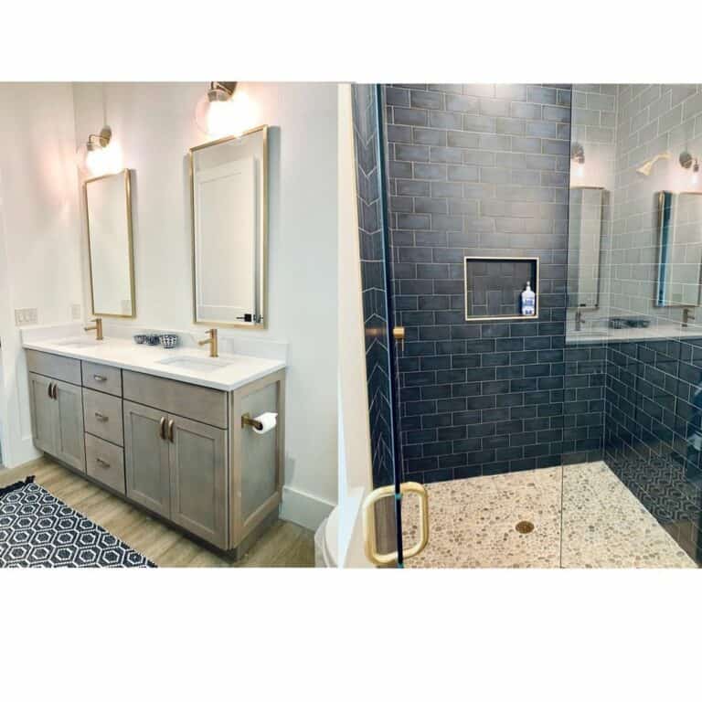 Black Subway Tile in a Walk-in Shower