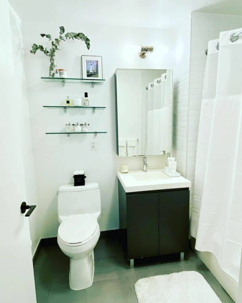 Black Washstand With Mirrored Medicine Cabinet