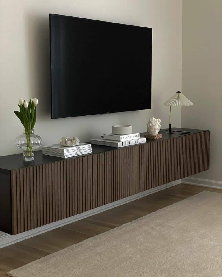 Black and Dark Wood Floating TV Table