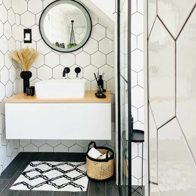 Black and White Honeycomb Tile Bathroom