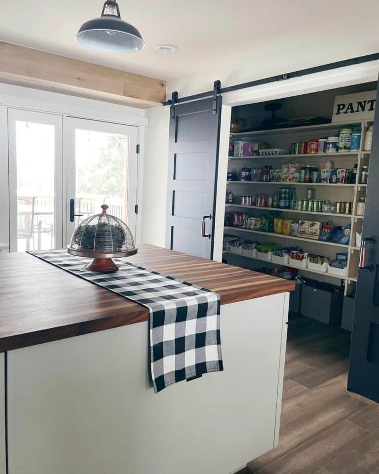 Black and White Kitchen With Sliding Barn Doors