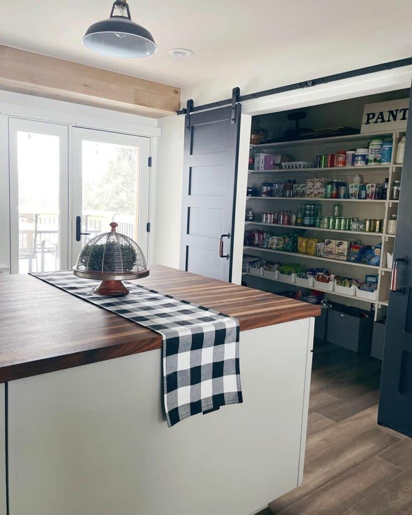 Black and White Kitchen With Sliding Barn Doors